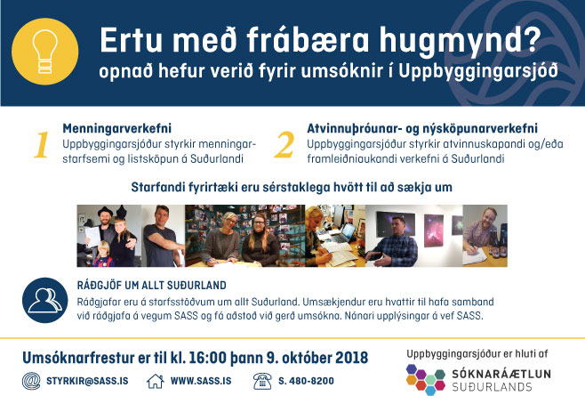 Uppbyggingarsjóður Suðurlands auglýsir eftir umsóknum