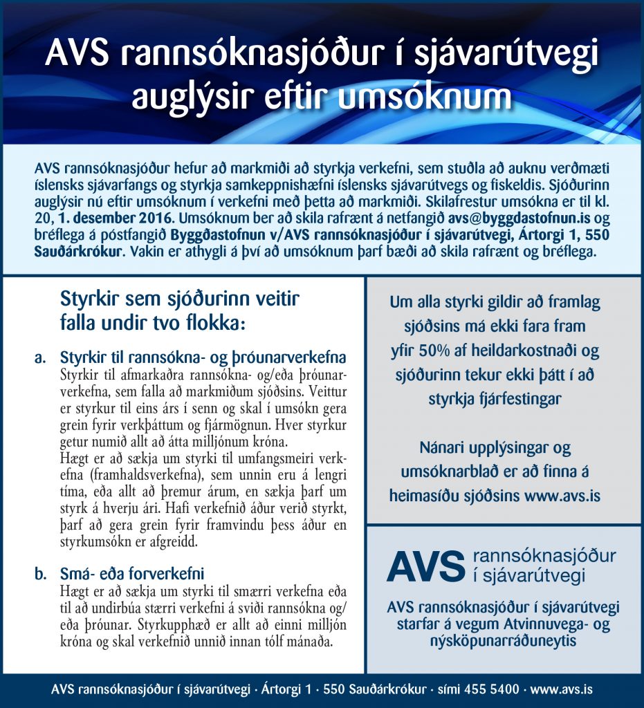 AVS rannsóknasjóður í sjávarútvegi auglýsir eftir umsóknum