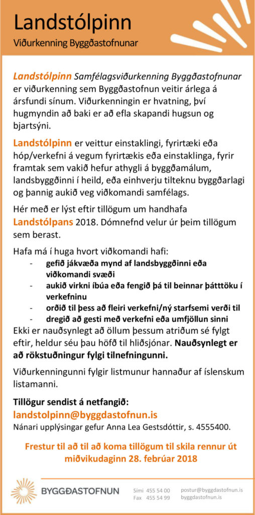 Óskað eftir tillögum til Landstólpans 2018