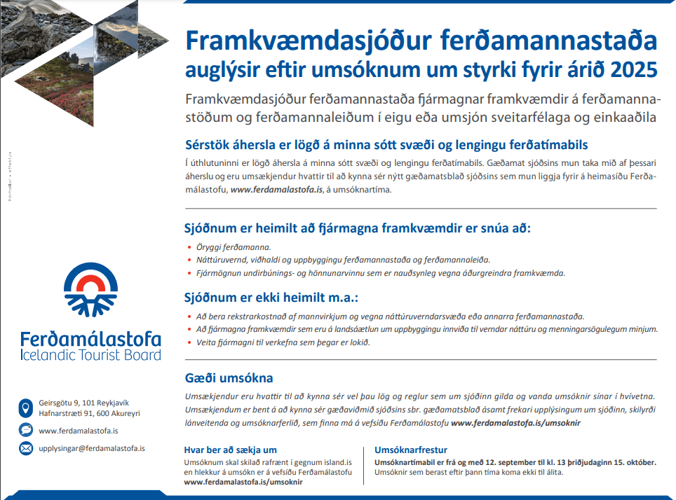 Opnað fyrir umsóknir um styrki úr Framkvæmdasjóði ferðamannastaða