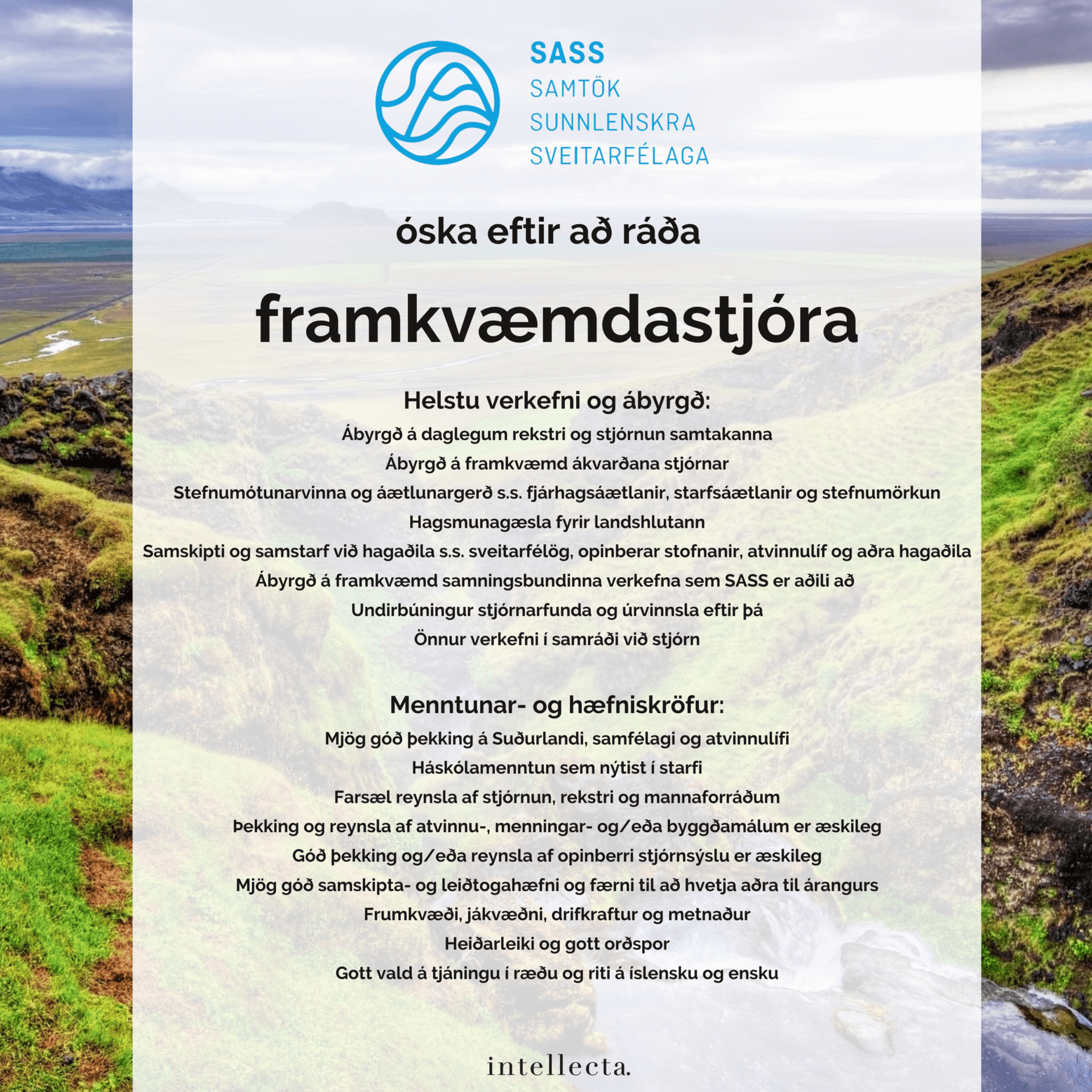 Samtök sunnlenskra sveitarfélaga auglýsir eftir framkvæmdastjóra