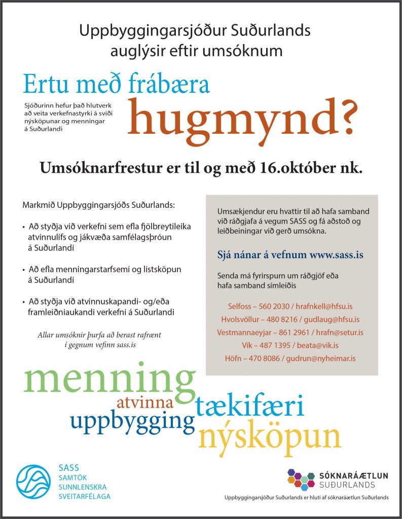 Uppbyggingarsjóður Suðurlands auglýsir eftir umsóknum