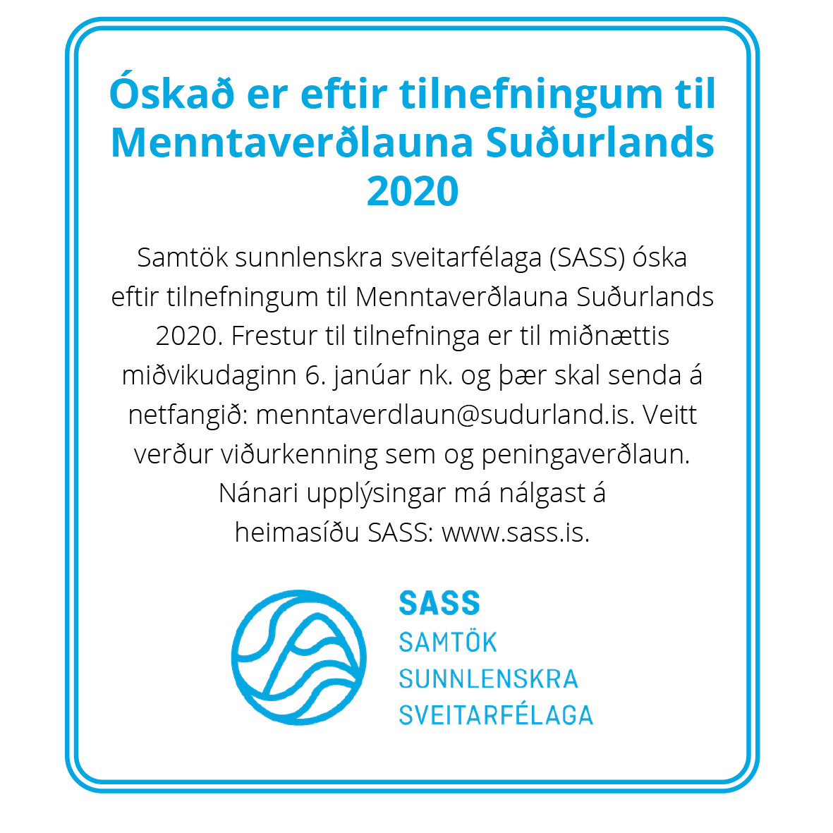 Óskað er eftir tilnefningum til menntaverðlauna Suðurlands 2020