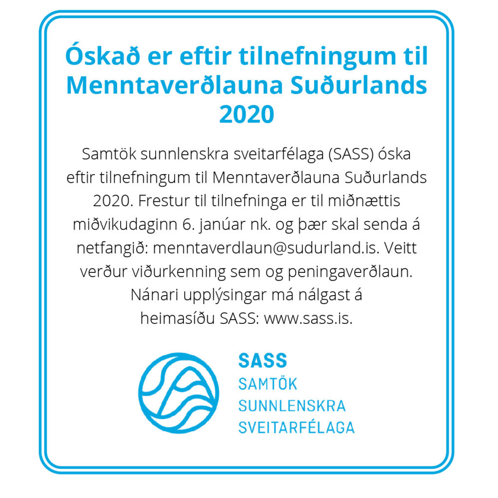 Óskað er eftir tilnefningum til menntaverðlauna Suðurlands 2020