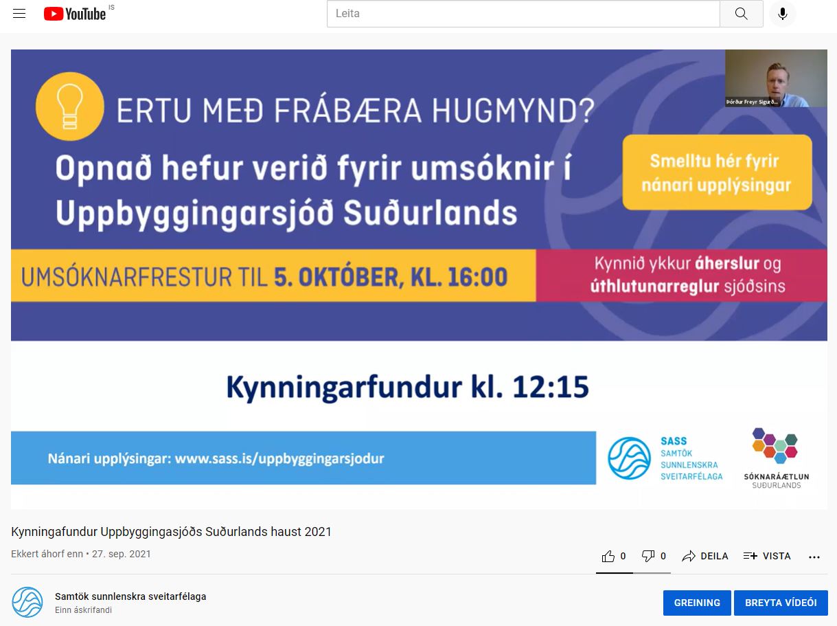 Efni frá kynningarfundi Uppbyggingarsjóðs Suðurlands